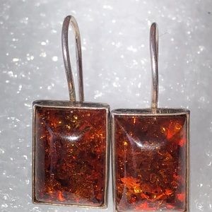 sterling silver modernist Baltic Amber earrings